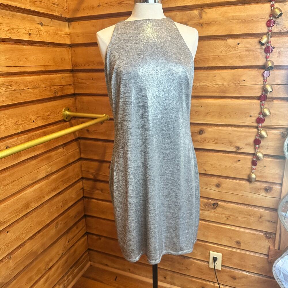 White House Black Market Silver Shimmer Halter Midi Dress